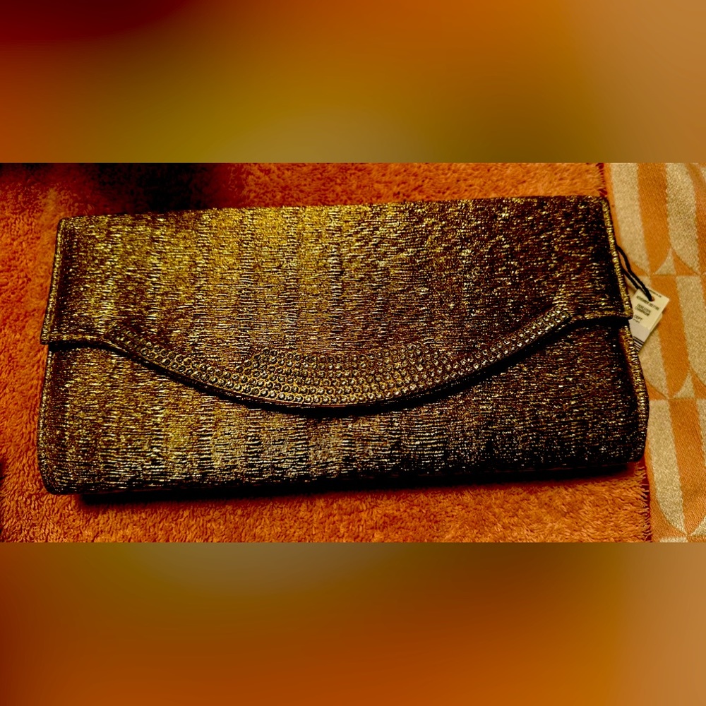 Champagne color clutch with rhinestone front